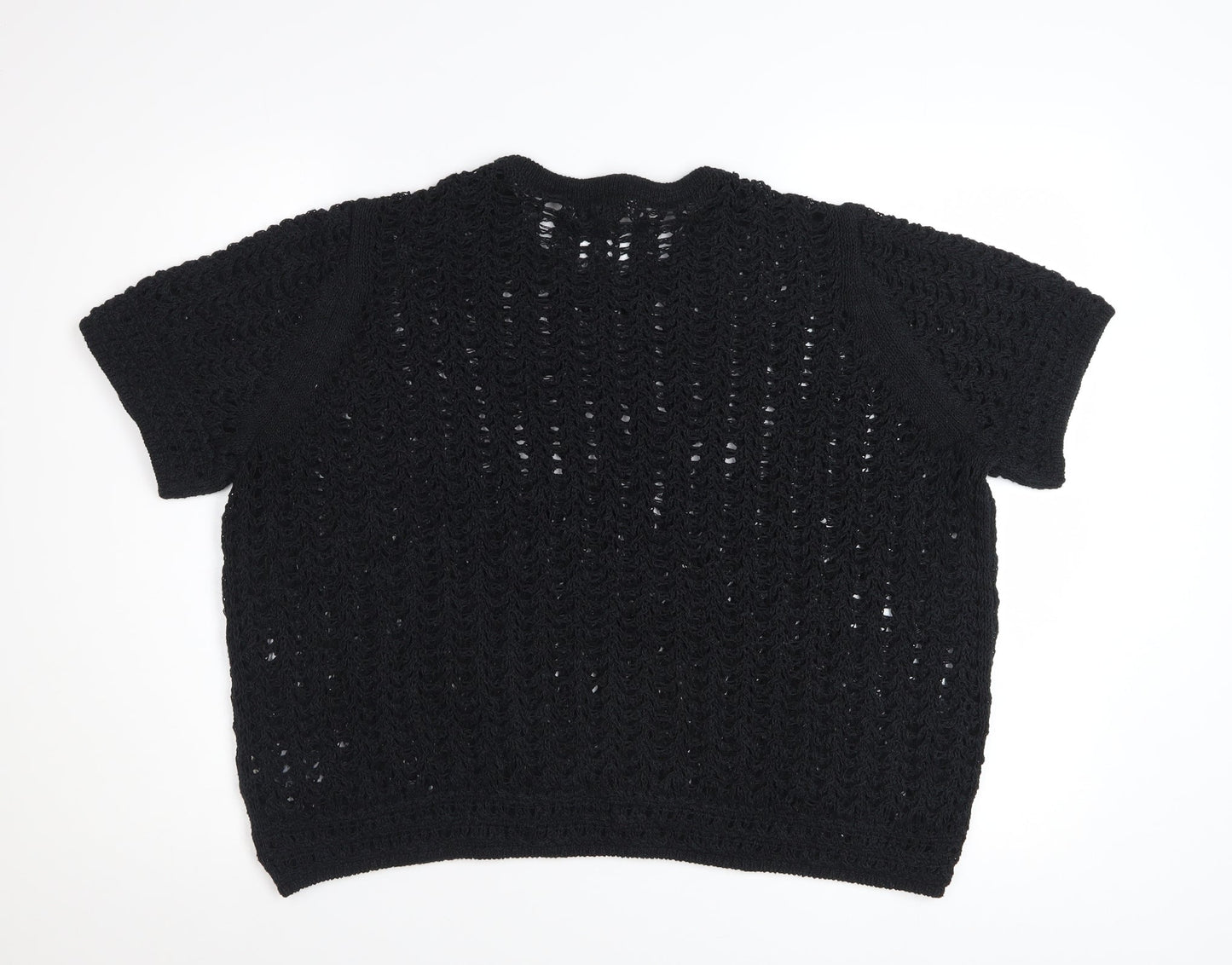 Marks and Spencer Womens Black XL Open Knit Short Sleeve Cotton Jumper