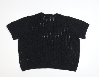 Marks and Spencer Womens Black XL Open Knit Short Sleeve Cotton Jumper