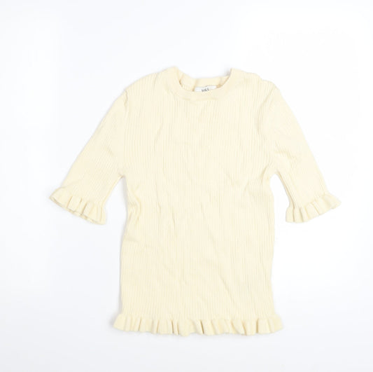 Marks and Spencer Women Beige Ruffle Knit Jumper Size S