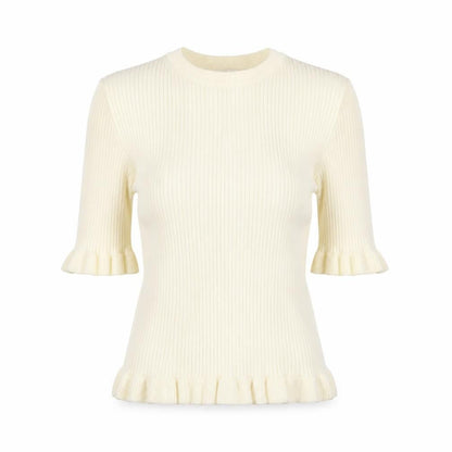 Marks and Spencer Women Beige Ruffle Knit Jumper Size S