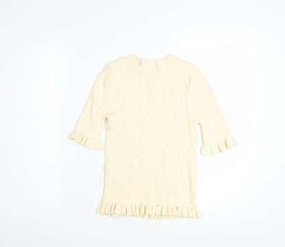 Marks and Spencer Women Beige Ruffle Knit Jumper Size S