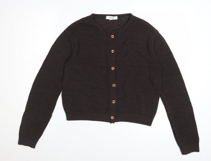 Marks and Spencer Women Brown Knit Cardigan Size S Crew Neck