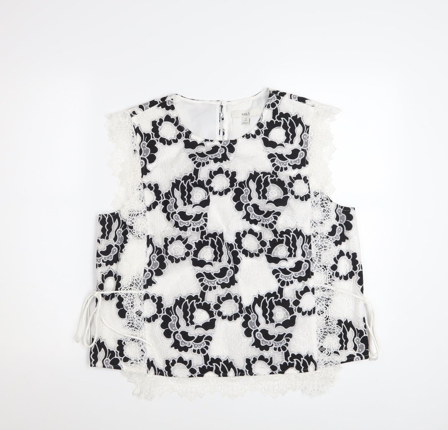 Marks and Spencer Women's Black White Lace Floral Blouse Size 16