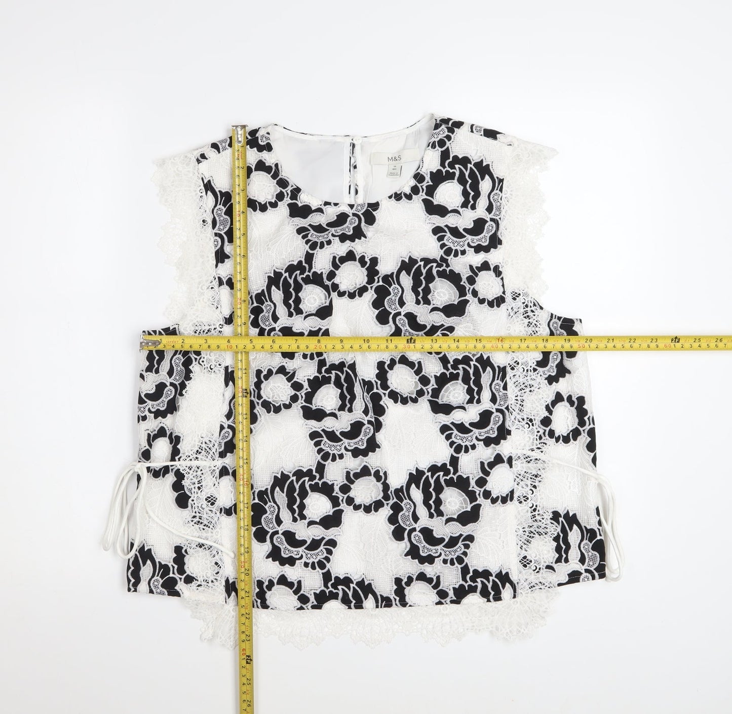 Marks and Spencer Women's Black White Lace Floral Blouse Size 16