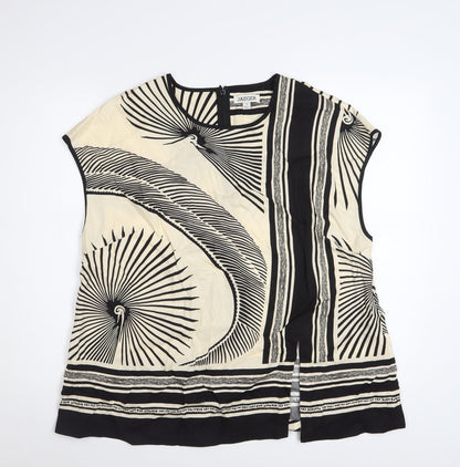 Jaeger Women’s Black Beige Silk Geometric Tunic Blouse Size 18