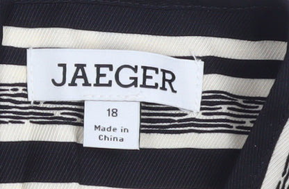 Jaeger Women’s Black Beige Silk Geometric Tunic Blouse Size 18