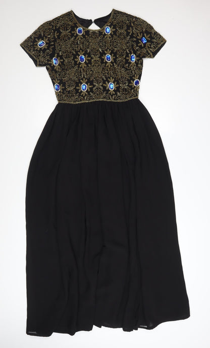 Virgos Lounge Women's Black Size 8 Beaded A-Line Maxi Dress