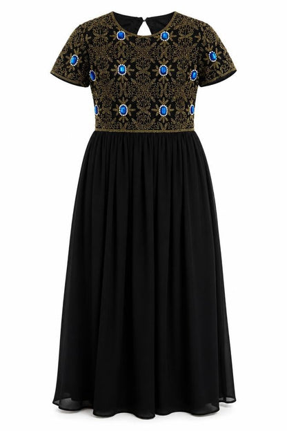 Virgos Lounge Women's Black Size 8 Beaded A-Line Maxi Dress
