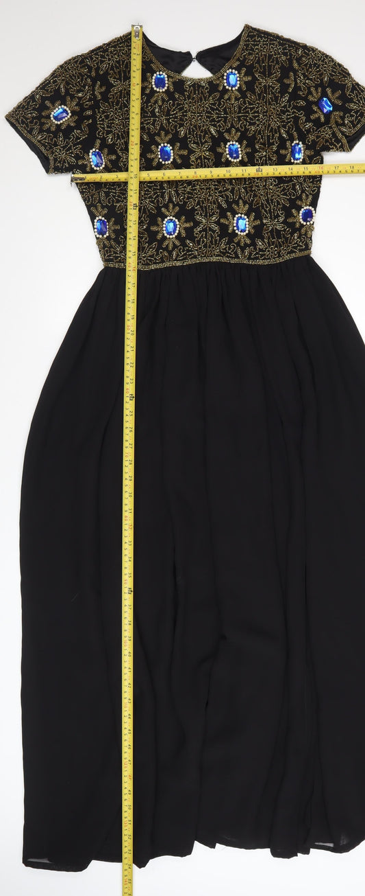 Virgos Lounge Women's Black Size 8 Beaded A-Line Maxi Dress