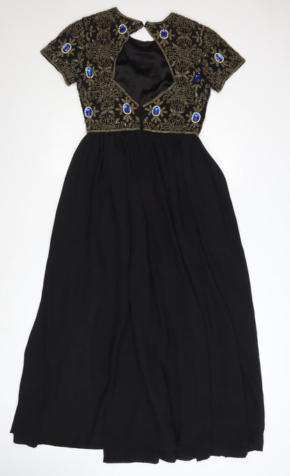 Virgos Lounge Women's Black Size 8 Beaded A-Line Maxi Dress