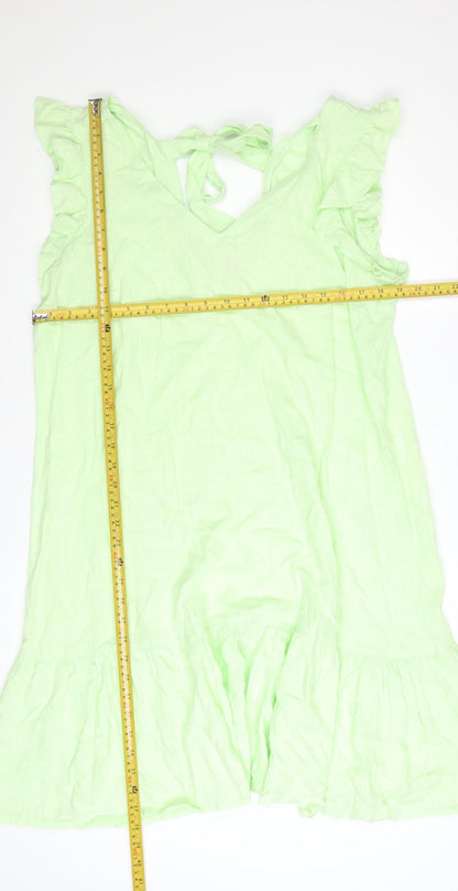 Next Women’s Green Linen Blend Sleeveless Ruffle Shift Dress Size 16