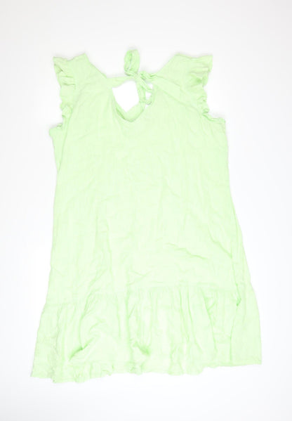 Next Women’s Green Linen Blend Sleeveless Ruffle Shift Dress Size 16