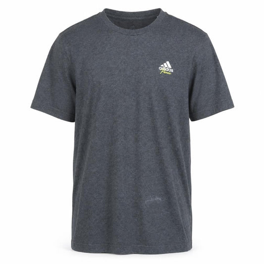 Front view of Adidas Men's Grey AEROREADY Graphic Print Cotton T-Shirt, size M