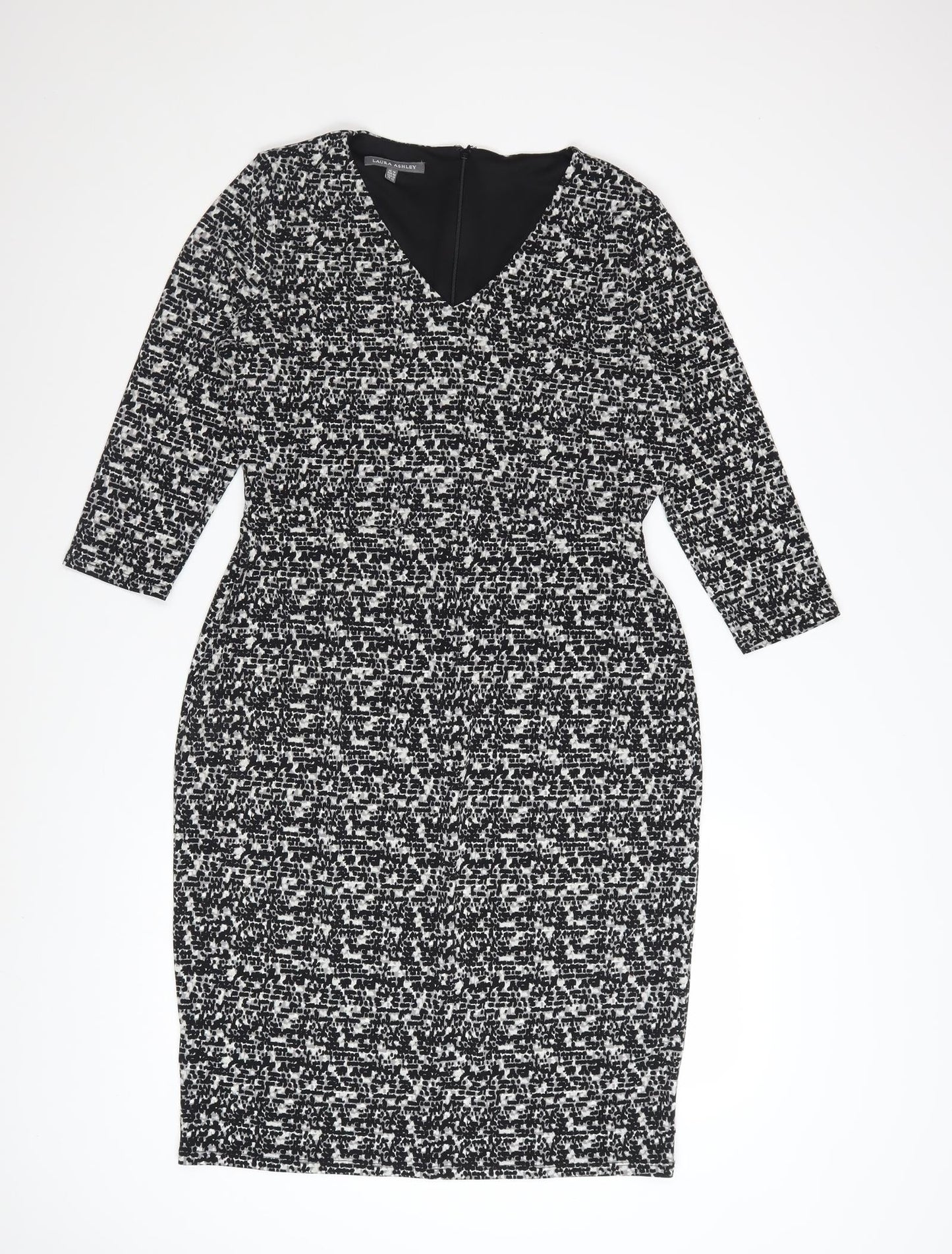 Laura Ashley Women's Black Geometric V-Neck Sheath Dress UK14