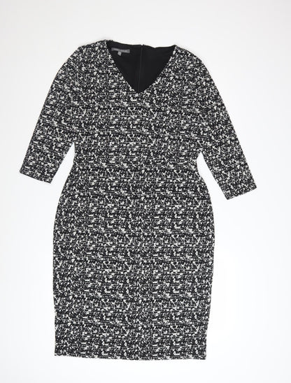 Laura Ashley Women's Black Geometric V-Neck Sheath Dress UK14