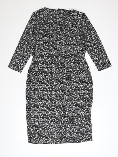 Laura Ashley Women's Black Geometric V-Neck Sheath Dress UK14