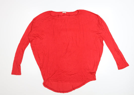 Ooyoo Womens Red Rayon Long Sleeve Scoop Neck Relaxed T-Shirt M