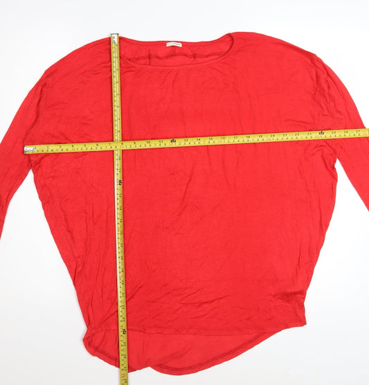 Ooyoo Womens Red Rayon Long Sleeve Scoop Neck Relaxed T-Shirt M