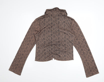 Monki Women Brown Snake Print Cropped Button-Up Shirt M