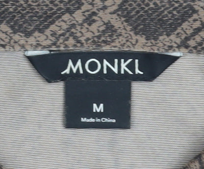 Monki Women Brown Snake Print Cropped Button-Up Shirt M