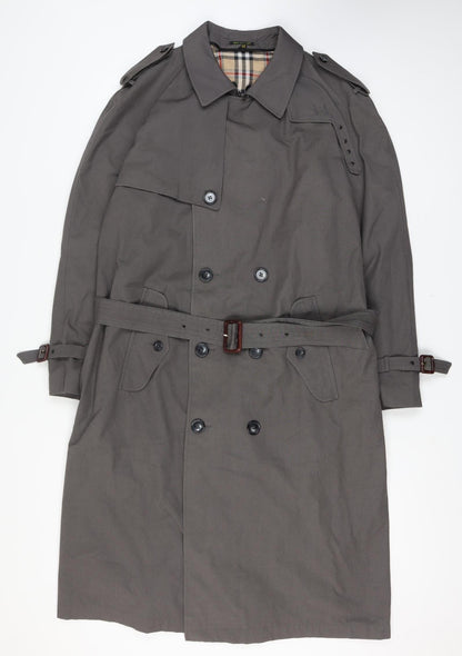 Bradley Jons Men Grey 42 Trench Coat Rain Repellent Belted Lined Classic