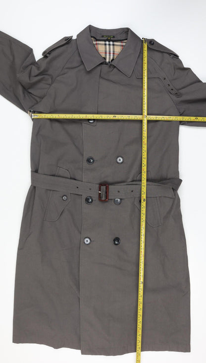 Bradley Jons Men Grey 42 Trench Coat Rain Repellent Belted Lined Classic