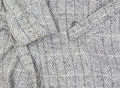 Gulins Men's Grey Herringbone Wool Blend Belted Overcoat Size 46 Regular