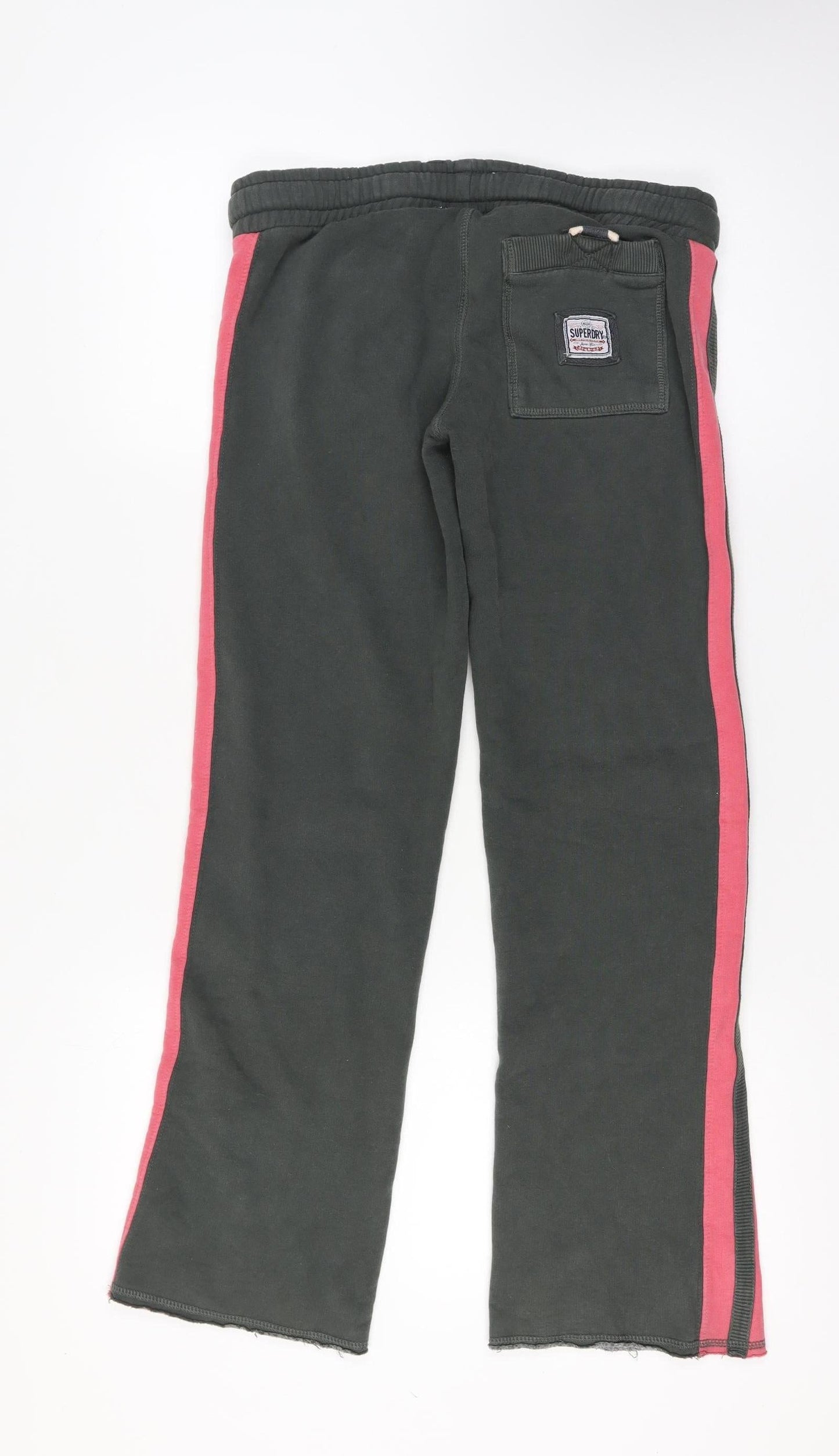 Superdry Womens Black Track Pants Size 14 Side Stripe Casual Fleece Joggers