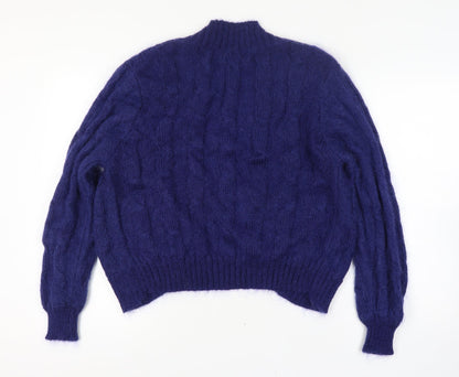 Emreco Women’s Blue Cable Knit Mohair Wool Cardigan M