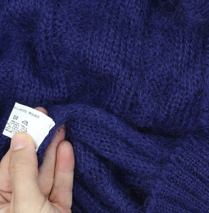 Emreco Women’s Blue Cable Knit Mohair Wool Cardigan M