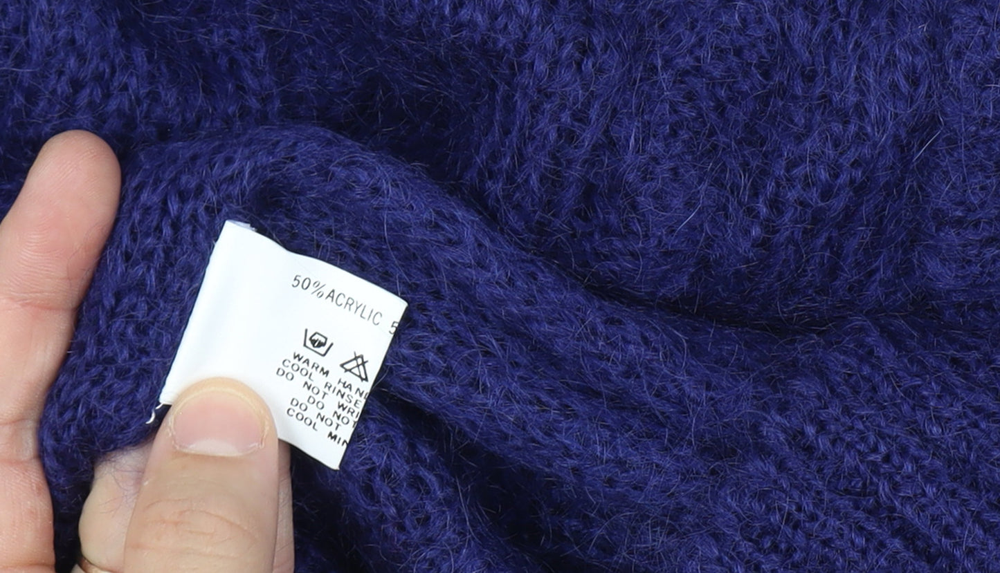 Emreco Women’s Blue Cable Knit Mohair Wool Cardigan M