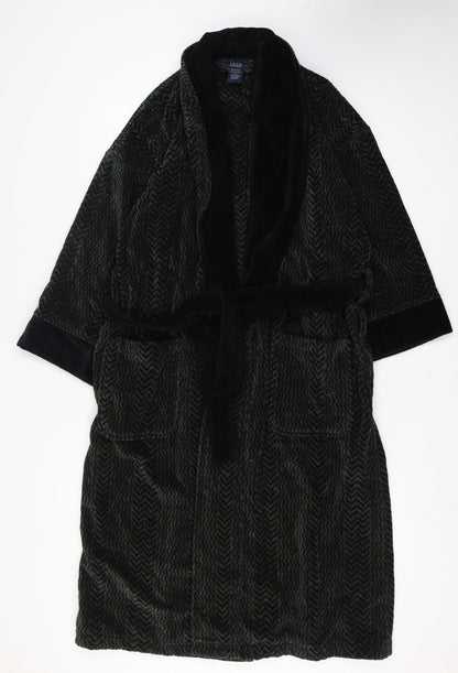 Izod Men's Black Cotton Robe One Size Herringbone Belted Nightwear
