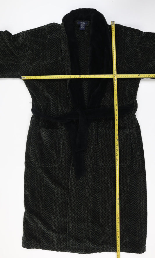 Izod Men's Black Cotton Robe One Size Herringbone Belted Nightwear