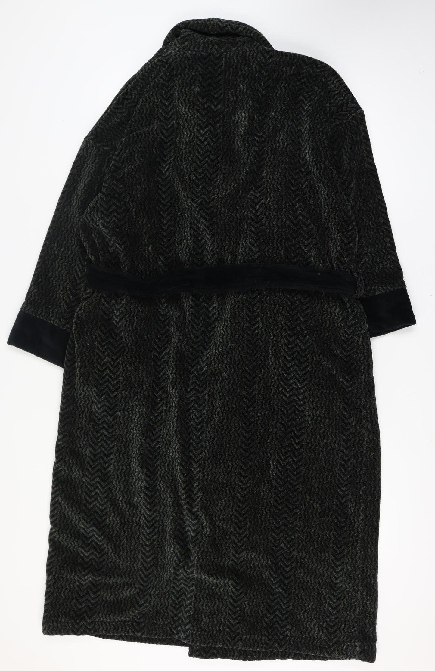 Izod Men's Black Cotton Robe One Size Herringbone Belted Nightwear