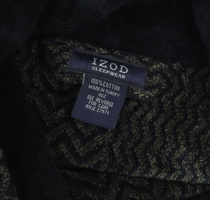 Izod Men's Black Cotton Robe One Size Herringbone Belted Nightwear
