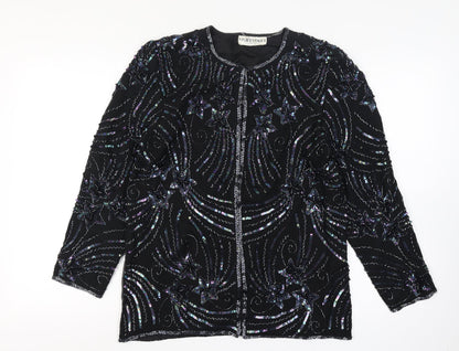 Night Vogue Women's Black Beaded Sequin Tunic Blouse Size M