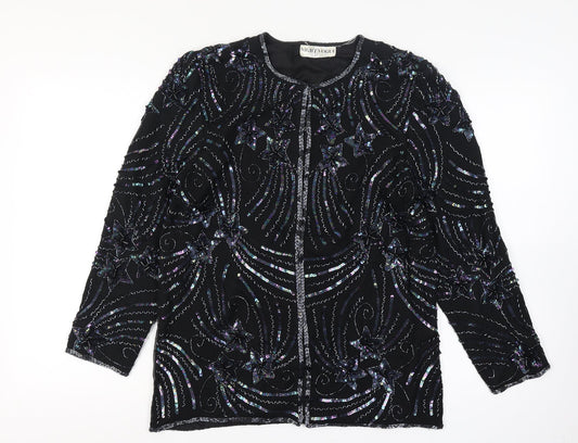 Night Vogue Women's Black Beaded Sequin Tunic Blouse Size M