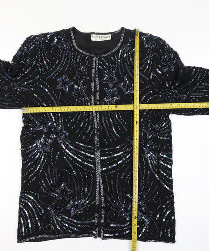 Night Vogue Women's Black Beaded Sequin Tunic Blouse Size M