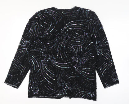 Night Vogue Women's Black Beaded Sequin Tunic Blouse Size M