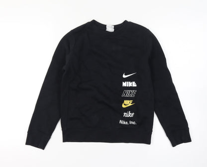 Nike Boys Black Medium Crew Neck Pullover Sweatshirt with Logo Print