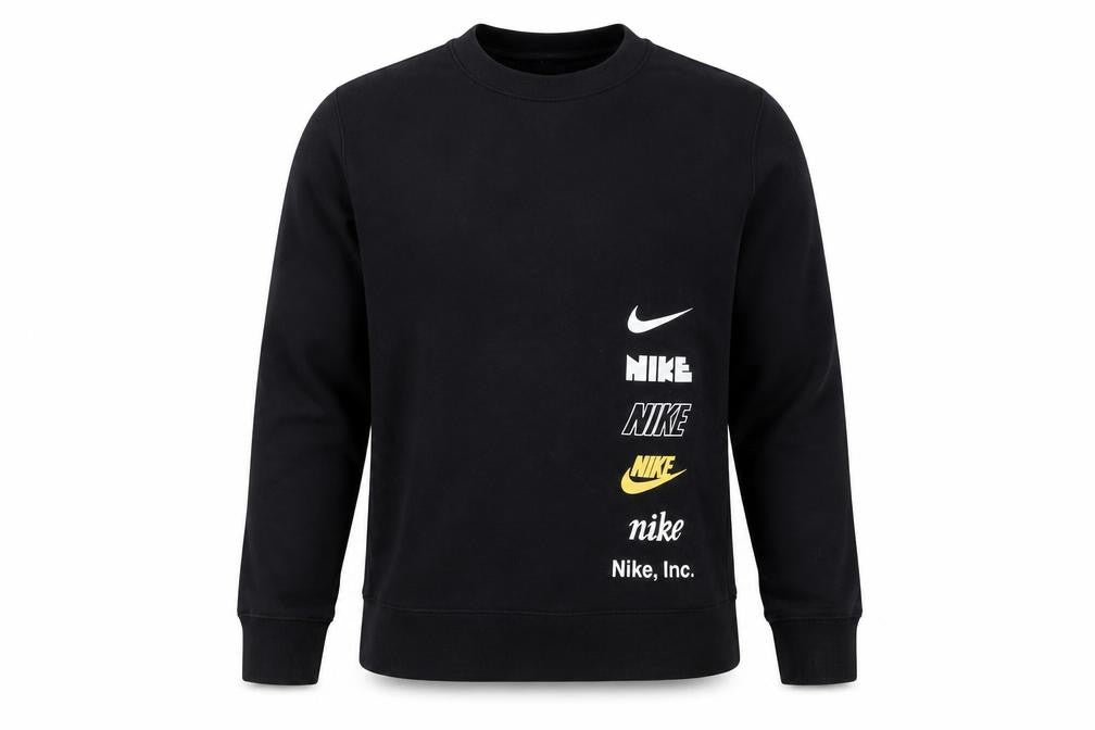 Nike Boys Black Medium Crew Neck Pullover Sweatshirt with Logo Print