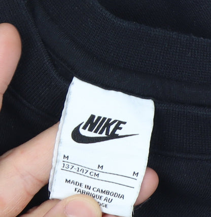 Nike Boys Black Medium Crew Neck Pullover Sweatshirt with Logo Print