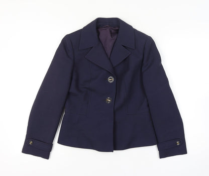 Dereta London Womens Navy Wool Suit Jacket UK 8-10 Classic Single-Breasted Blazer