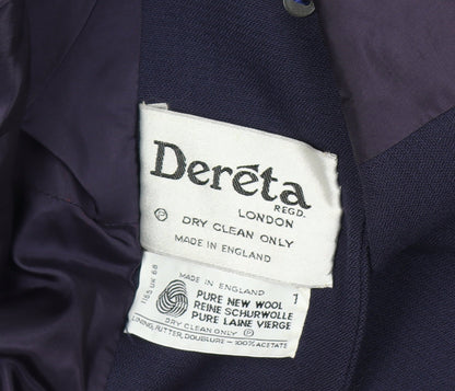 Dereta London Womens Navy Wool Suit Jacket UK 8-10 Classic Single-Breasted Blazer