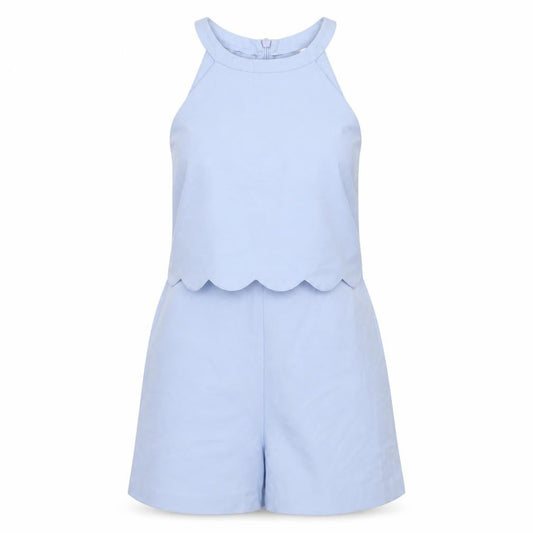 Miss Selfridge Petites Blue Scallop Hem Halter Neck Playsuit UK 8