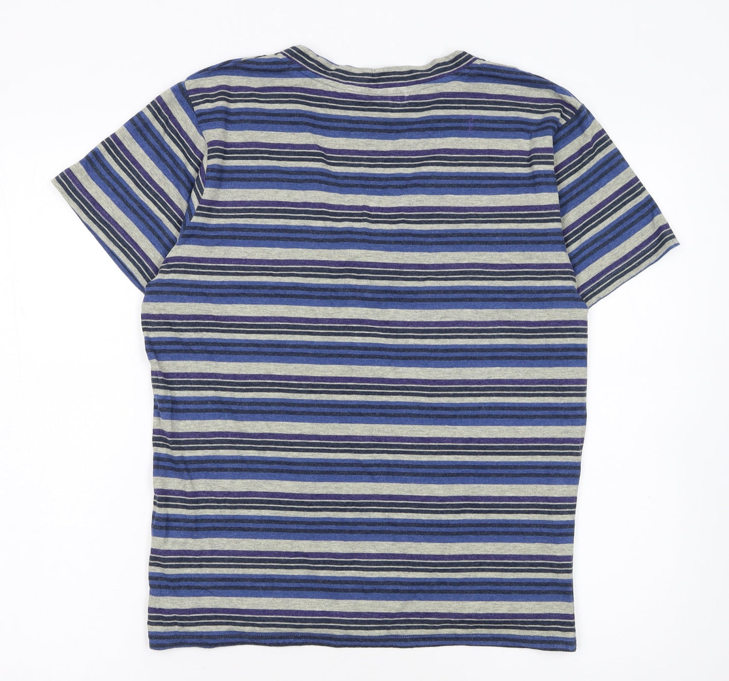 Cedar Wood State Men Blue Striped V-Neck Short Sleeve T-Shirt L