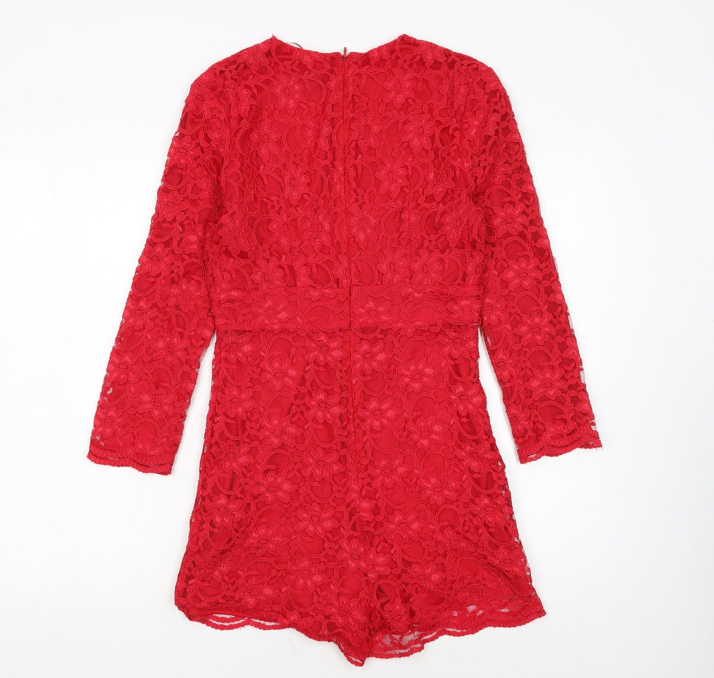 Topshop Women Red Lace Long Sleeve Playsuit UK 10 Partywear