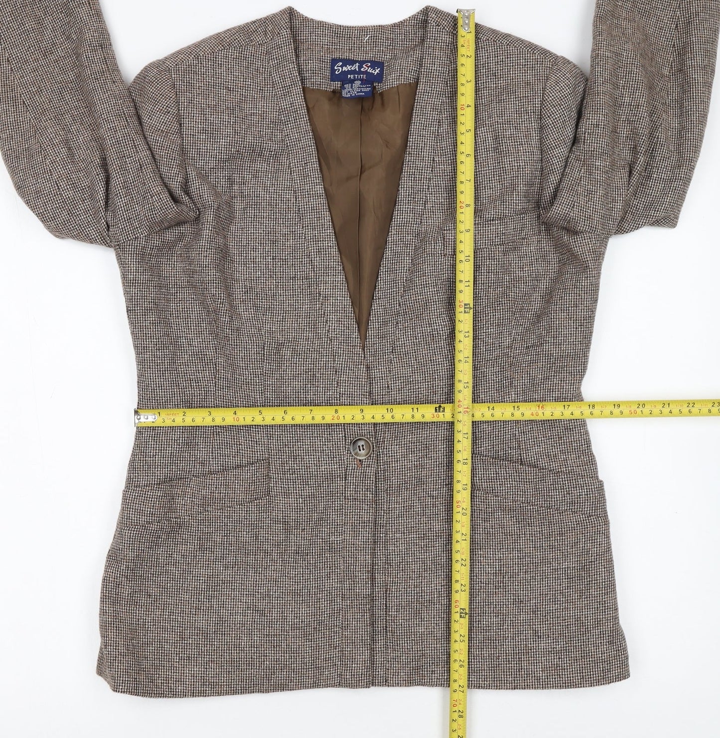 Sweet Suit Petite Brown Checked Wool Blend Single-Breasted Blazer Size 10