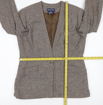 Sweet Suit Petite Brown Checked Wool Blend Single-Breasted Blazer Size 10