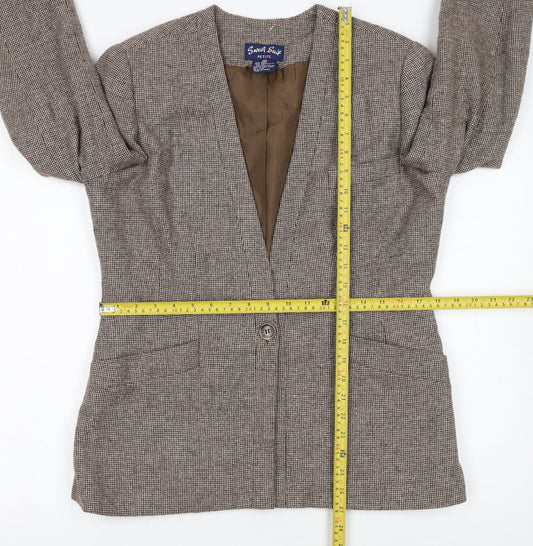 Sweet Suit Petite Brown Checked Wool Blend Single-Breasted Blazer Size 10